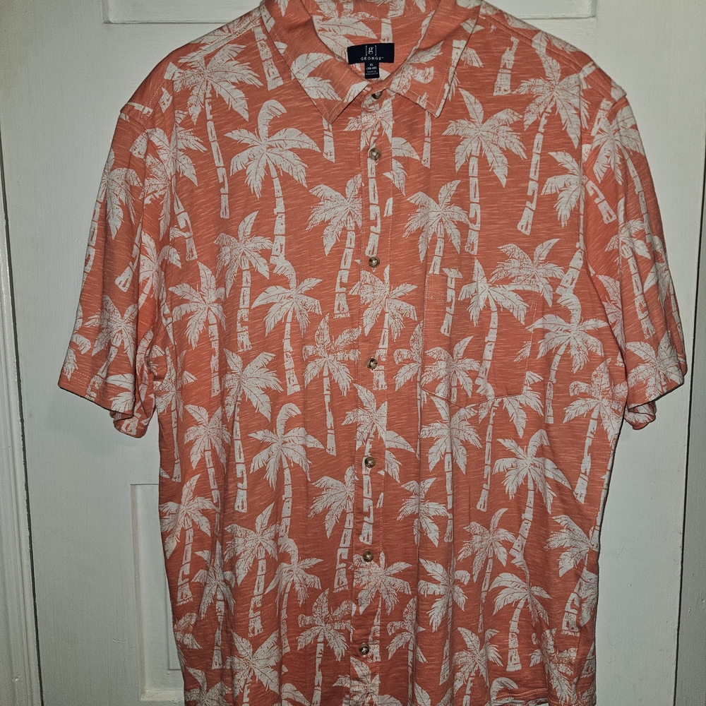 George Men's Orange Palm Print Shirt